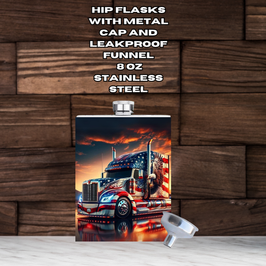 Patriotic Trucker 8oz Stainless Steel Hip Flask