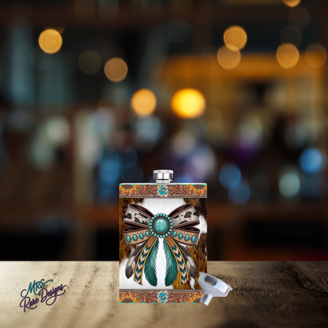 Turquoise Spirit Flask Concho & Feather Edition