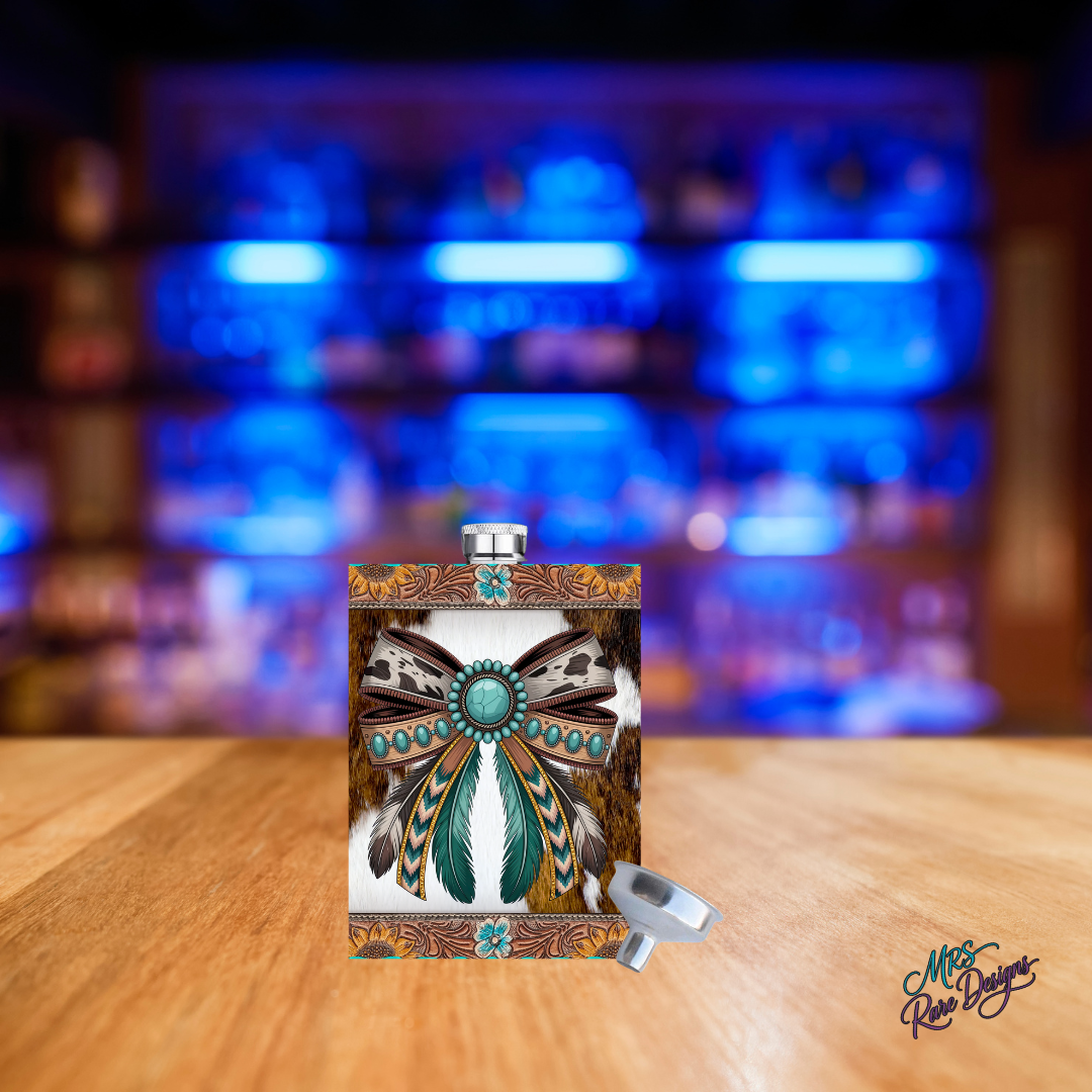 Turquoise Spirit Flask Concho & Feather Edition
