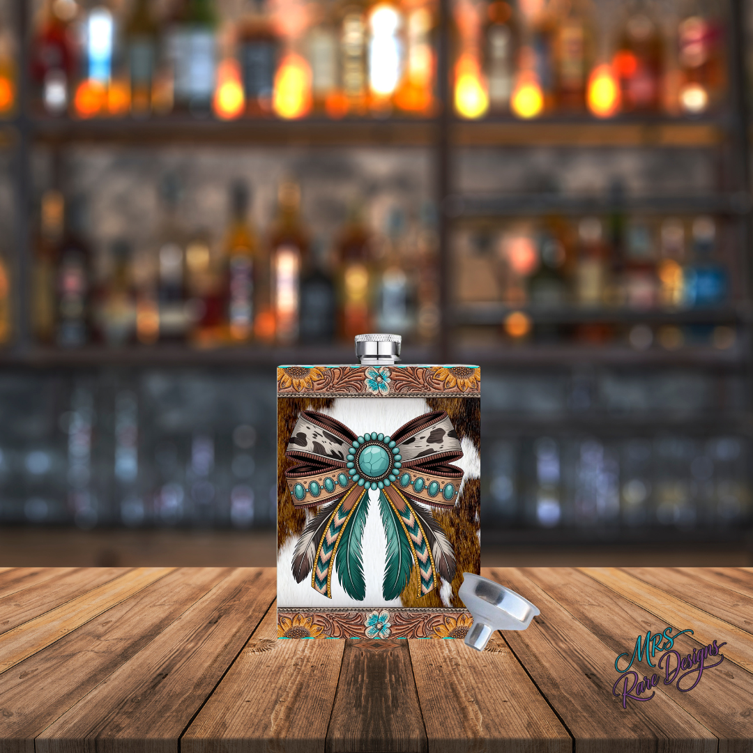 Turquoise Spirit Flask Concho & Feather Edition