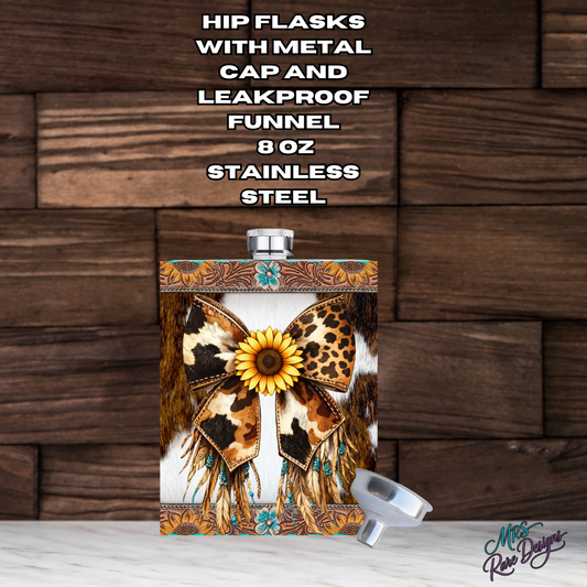 "Wild Prairie Sip Flask" Sunflower & Cowhide Edition