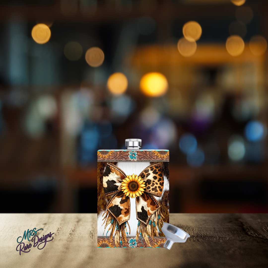 "Wild Prairie Sip Flask" Sunflower & Cowhide Edition