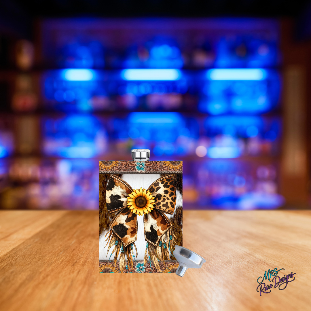 "Wild Prairie Sip Flask" Sunflower & Cowhide Edition