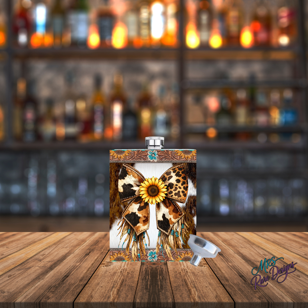 "Wild Prairie Sip Flask" Sunflower & Cowhide Edition
