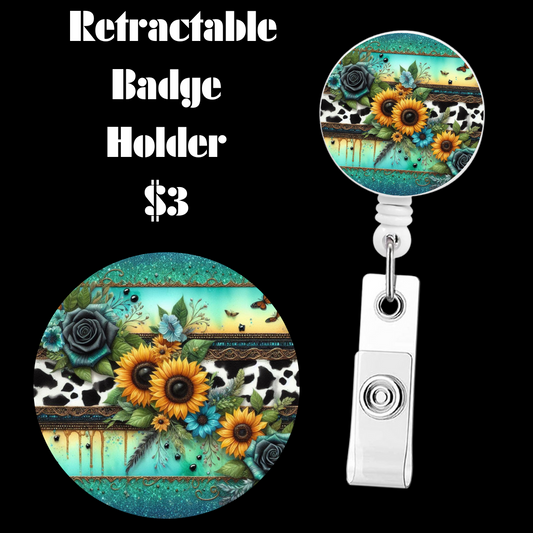 Sunflower and Cow Print Retractable Badge Holder