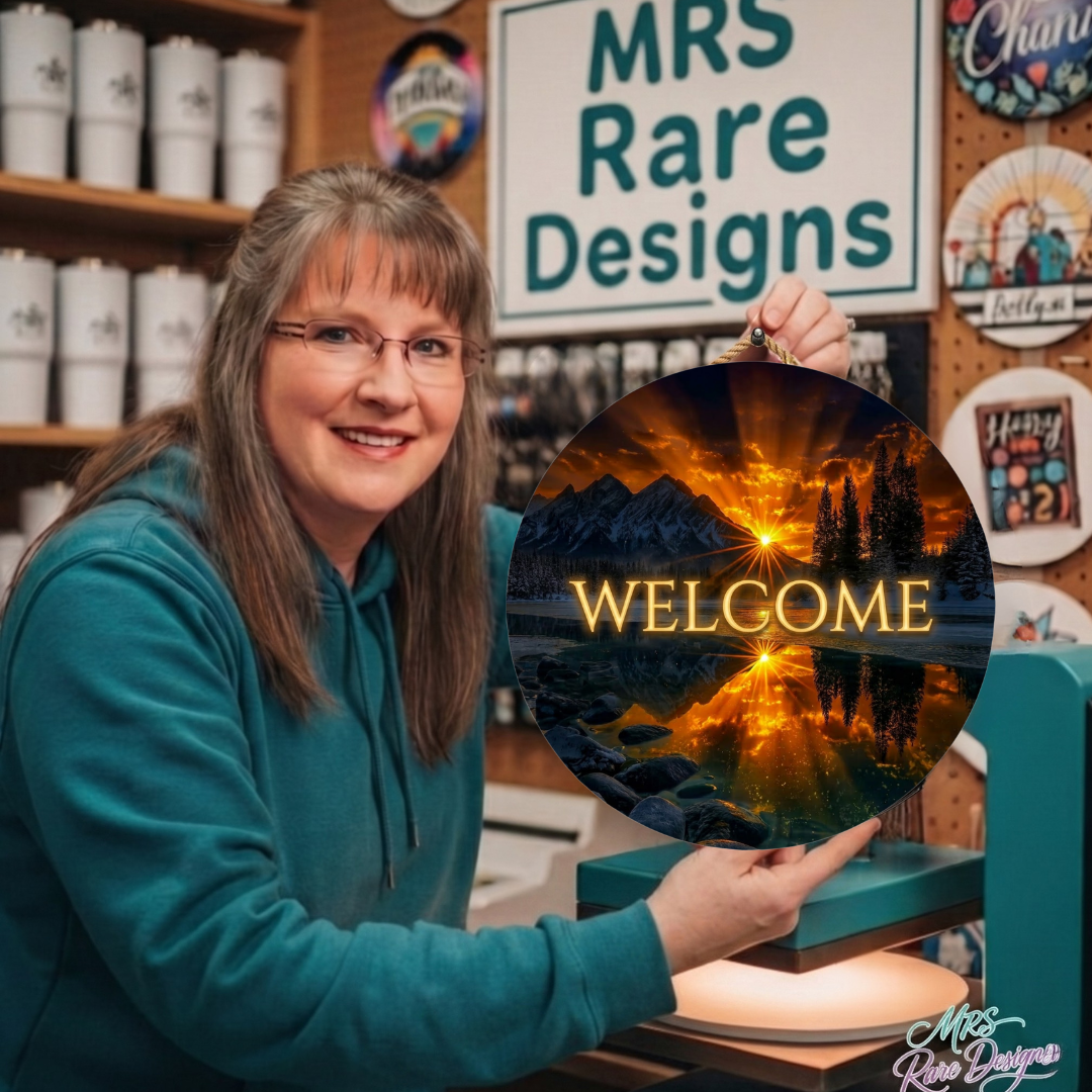Golden Peaks 10-Inch Round Welcome Sign