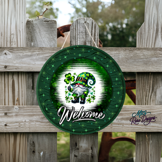 Lucky Gnome Shamrock Welcome Door Sign – 10-Inch St. Patrick’s Day Irish Home Décor
