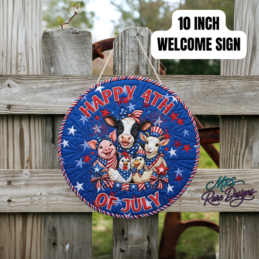 Stars & Barnyard Crew 10" Patriotic 4th of July Round Door Sign