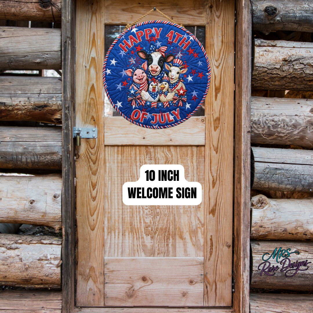 Stars & Barnyard Crew 10" Patriotic 4th of July Round Door Sign