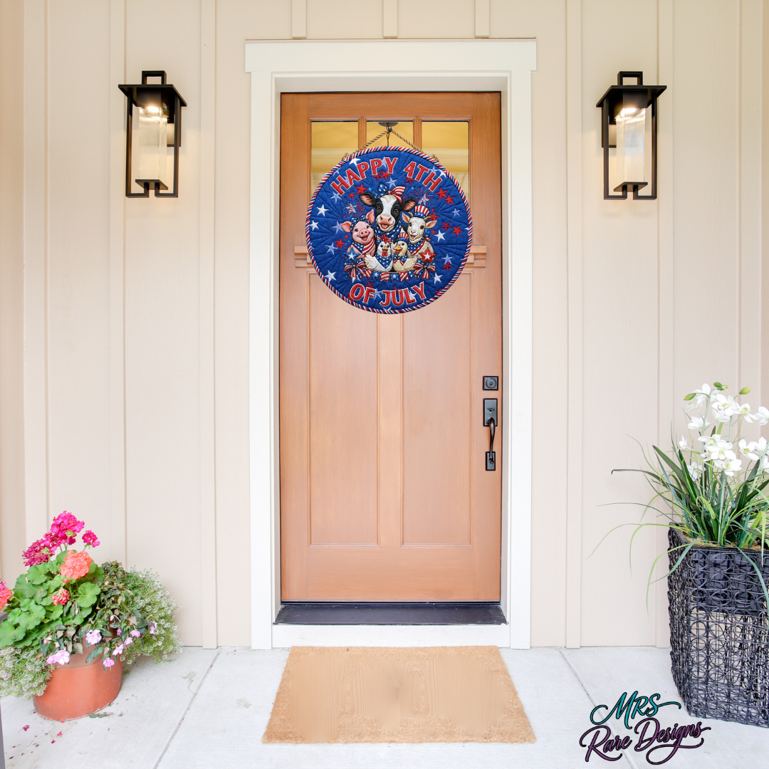 Stars & Barnyard Crew 10" Patriotic 4th of July Round Door Sign