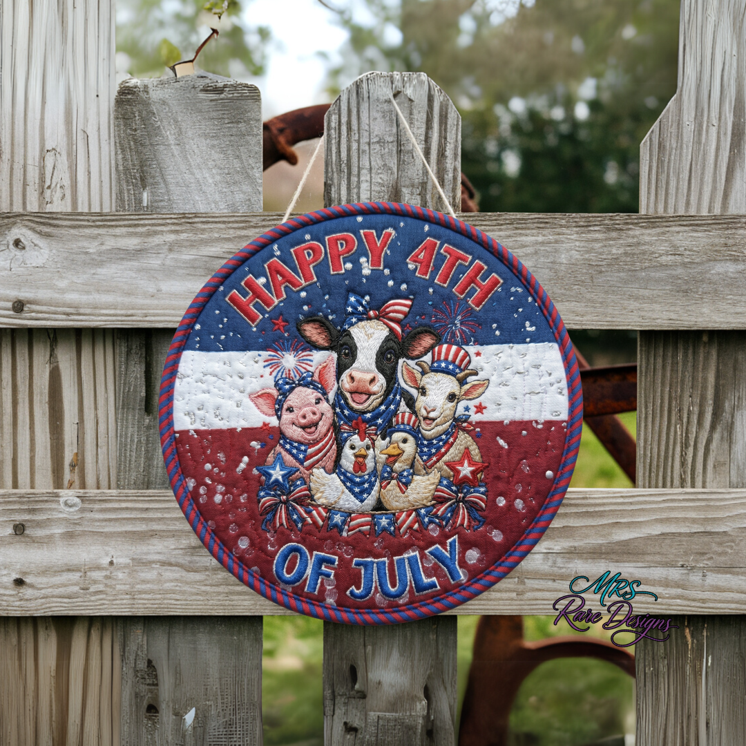 Patriotic Pasture Pals Happy 4th of July Round Door Sign