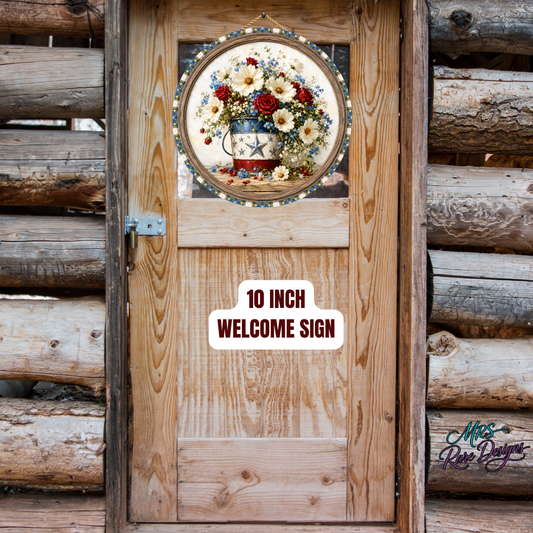 Blooms & Glory Patriotic Floral Round Door Sign