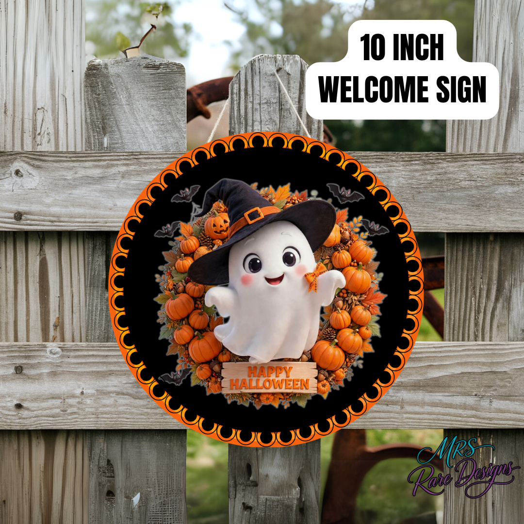🎃 "Boo-tiful Welcome" Ghost Wreath Door Sign