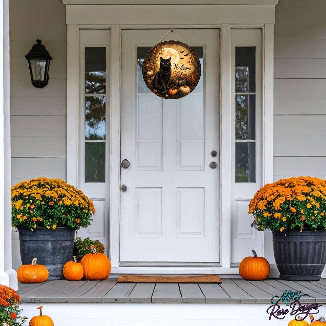 Enchanted Midnight Harvest Round Welcome Sign