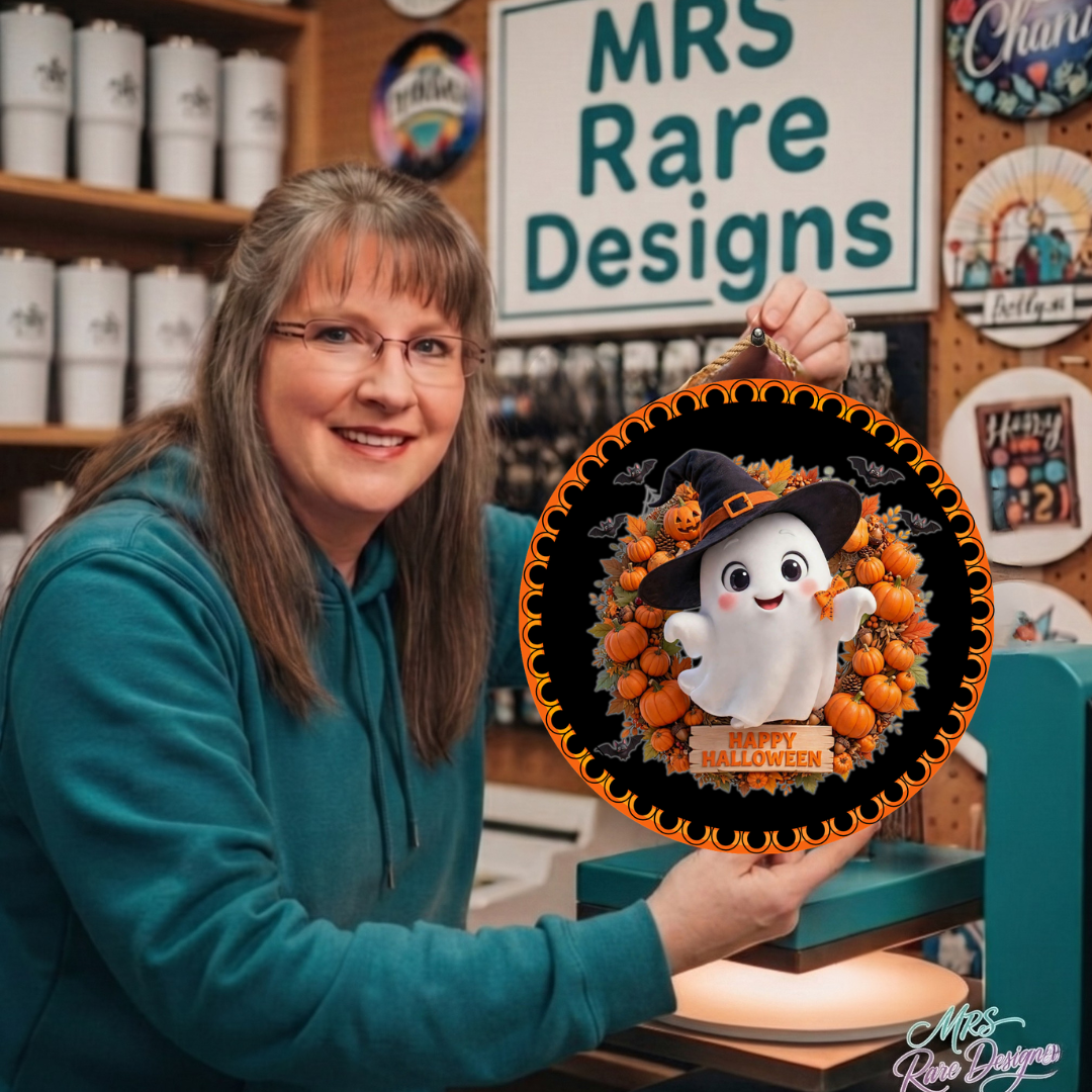 🎃 "Boo-tiful Welcome" Ghost Wreath Door Sign