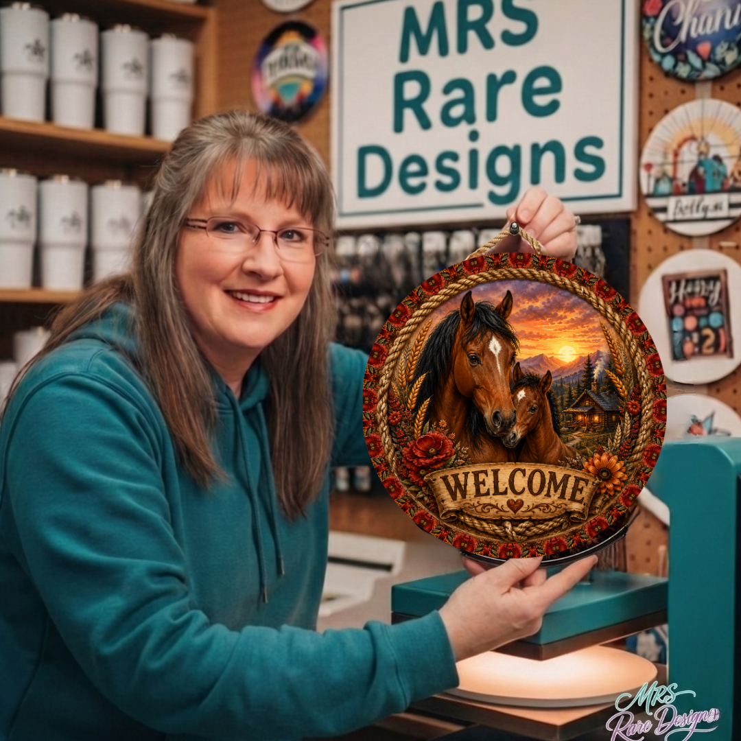 Rustic Meadow Majesty Welcome Sign (10-Inch Round)