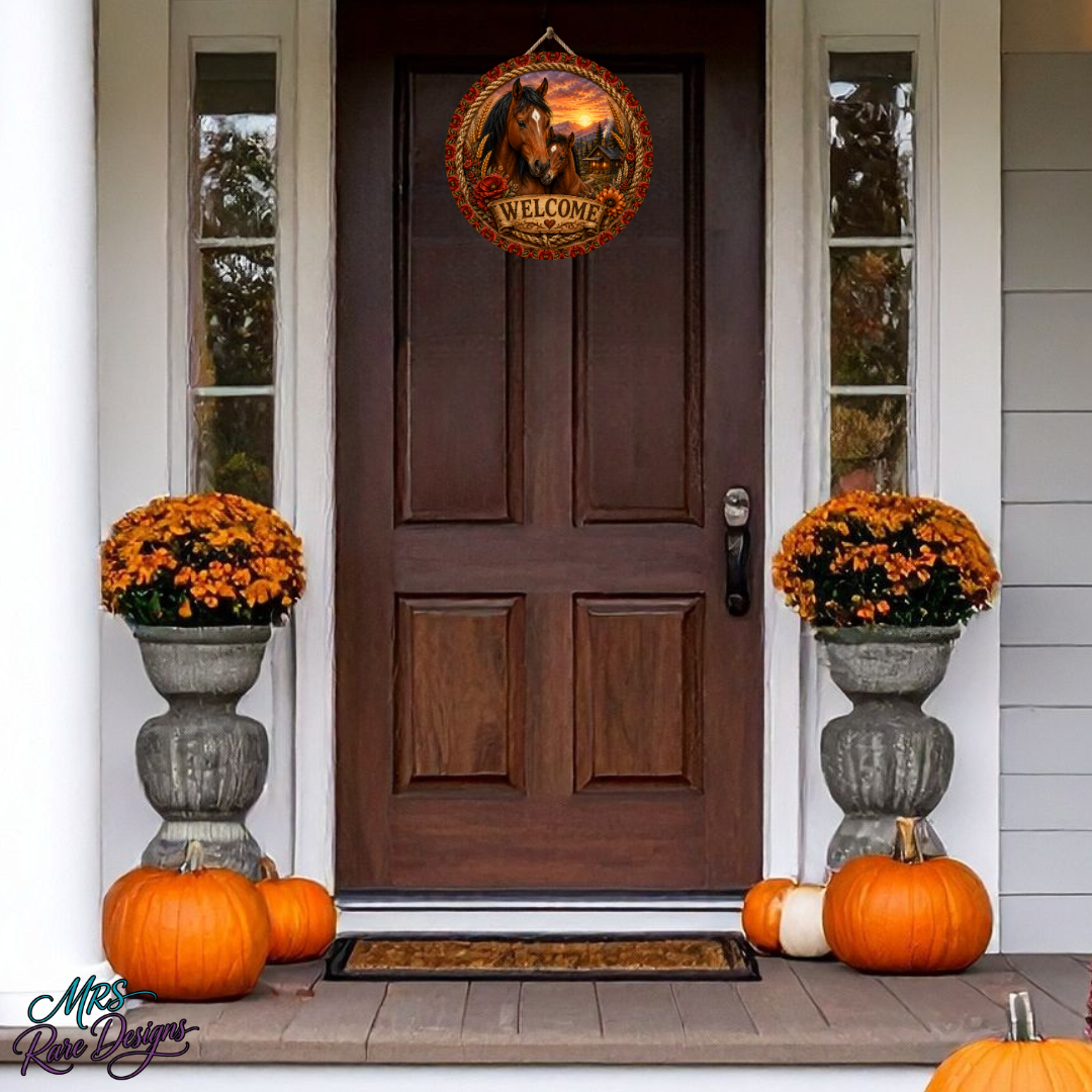 Rustic Meadow Majesty Welcome Sign (10-Inch Round)