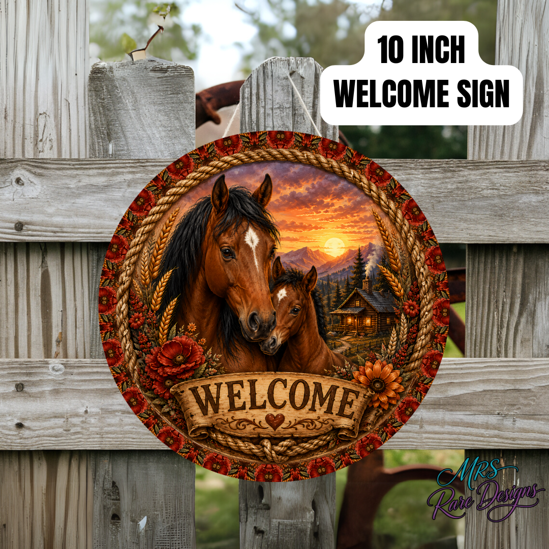 Rustic Meadow Majesty Welcome Sign (10-Inch Round)