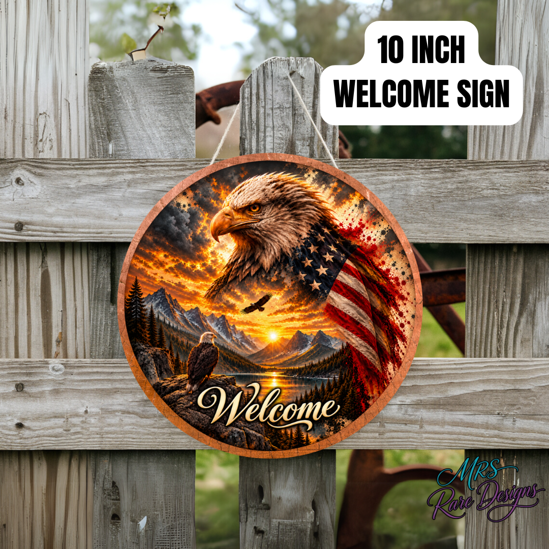 Golden Freedom Eagle 10-Inch Round Welcome Sign