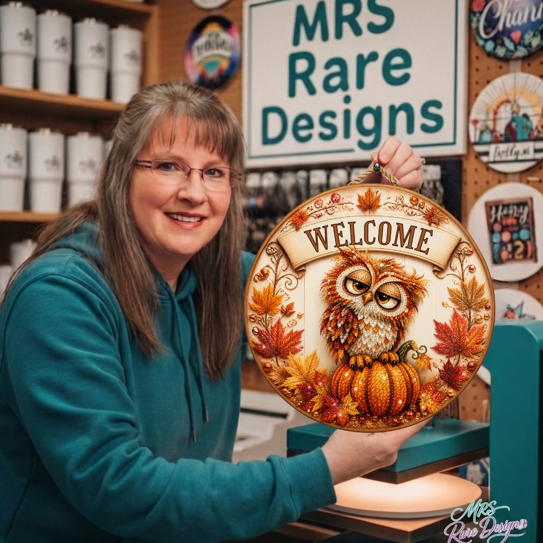 Cozy Autumn Owl Welcome Sign, 10-Inch Round Wooden Decor