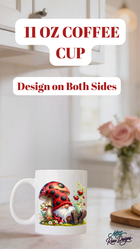 Whimsical Ladybug Gnome 11oz Coffee Mug – Double-Sided Cottagecore Design