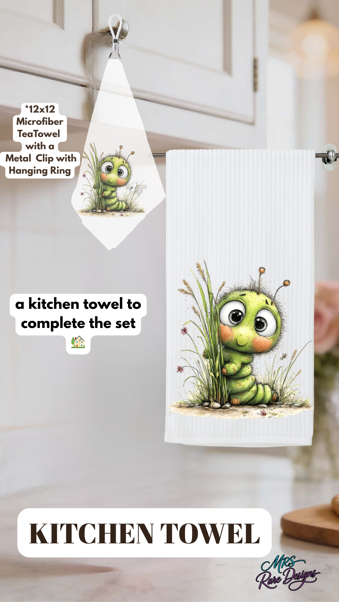 Cute Caterpillar Cozy Kitchen & Gift Set  Mug, Gift Bag, Candle Holder, Tea Towel & Kitchen Towel
