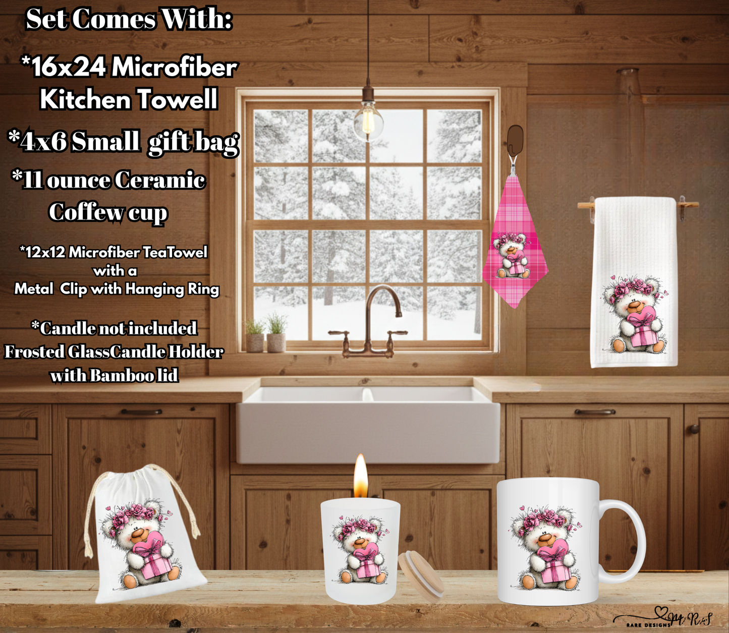 Adorable Teddy Bear Valentine Gift Set – Kitchen Towel, Coffee Mug & Gift Bag Bundle (Now $4 OFF!)
