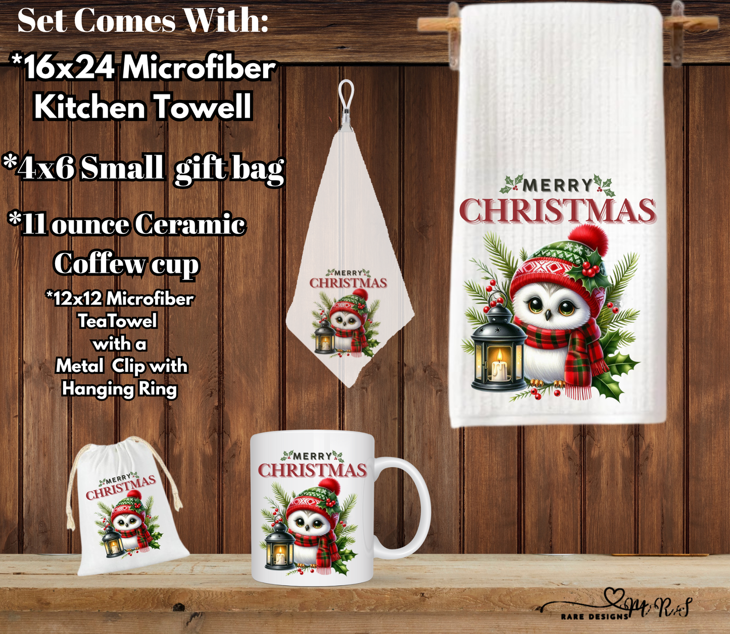 Merry Christmas Owl Kitchen Gift Set – 4-Piece Holiday Bundle