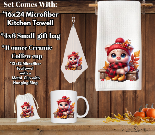 Cozy Piggy Fall Kitchen & Gift 4 piece Set