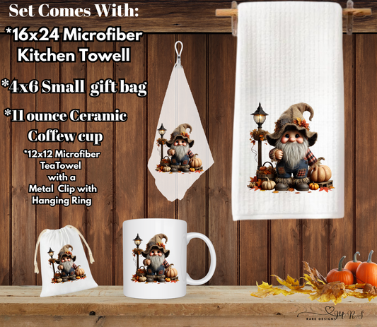 Fall Gnome Kitchen & Gift Set – Mug, Towels & Gift Bag