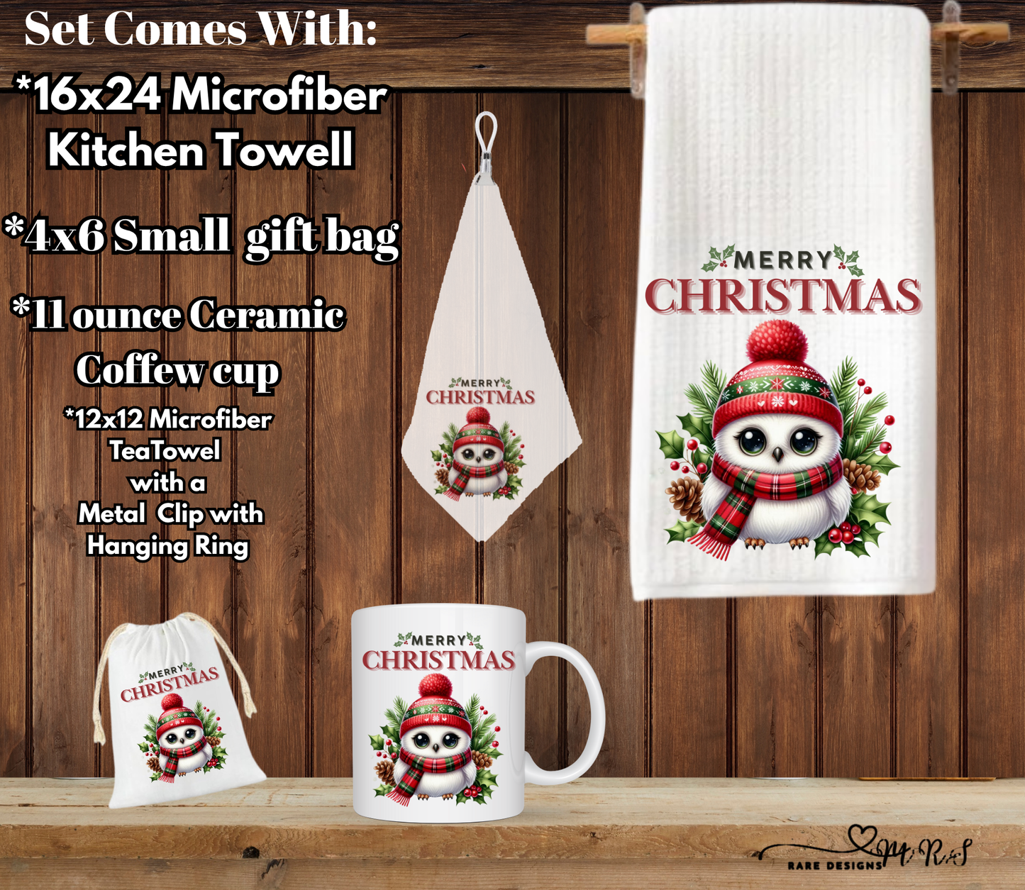 Merry Christmas Owl Kitchen Gift Set – 4-Piece Holiday Bundle