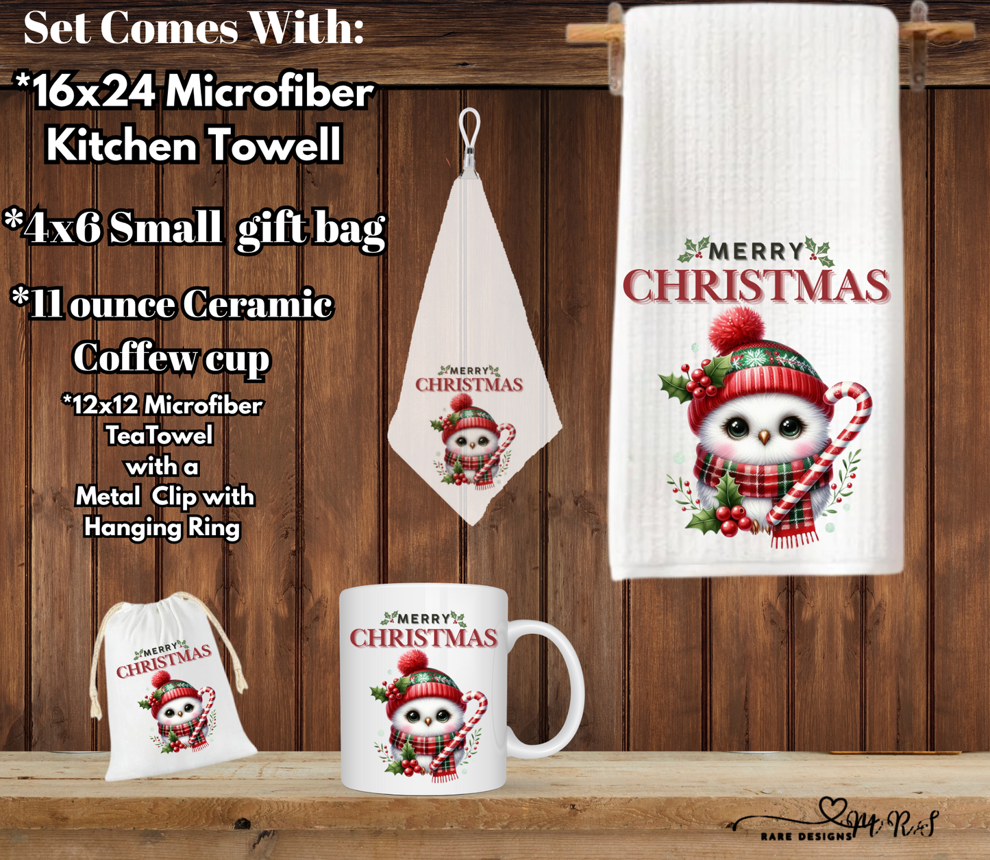 Merry Christmas Owl Kitchen Gift Set – 4-Piece Holiday Bundle