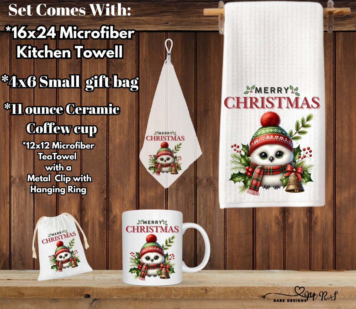 Merry Christmas Owl Kitchen Gift Set – 4-Piece Holiday Bundle