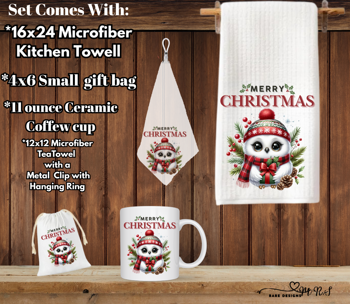 Merry Christmas Owl Kitchen Gift Set – 4-Piece Holiday Bundle