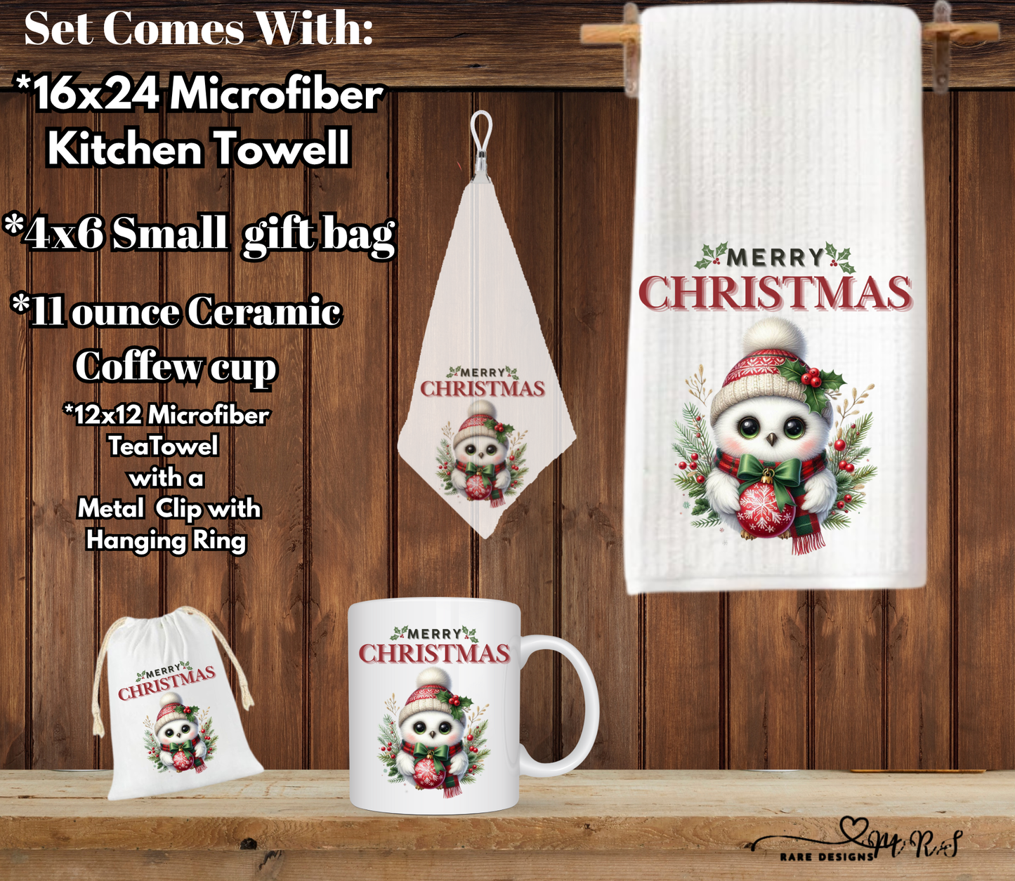 Merry Christmas Owl Kitchen Gift Set – 4-Piece Holiday Bundle