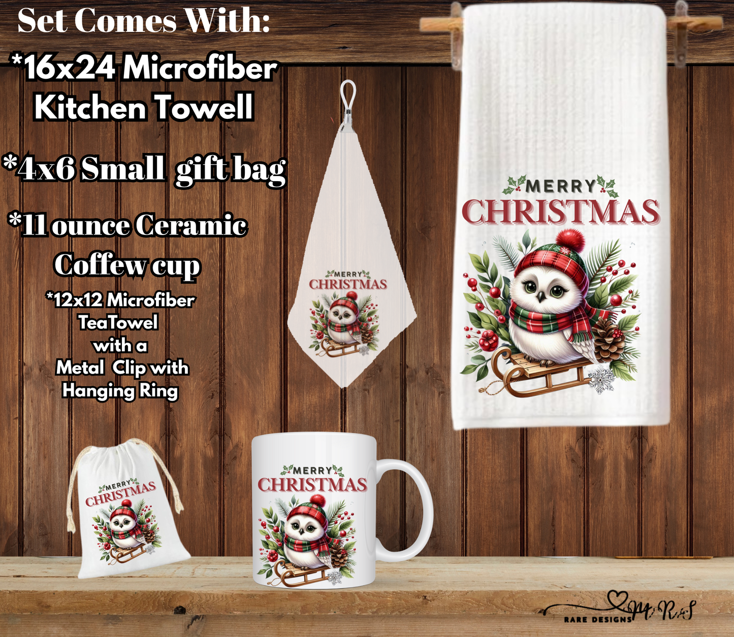 Merry Christmas Owl Kitchen Gift Set – 4-Piece Holiday Bundle