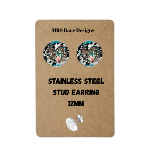 🌵Cowgirl Heart Bloom Studs – 12mm Stainless Steel Earrings