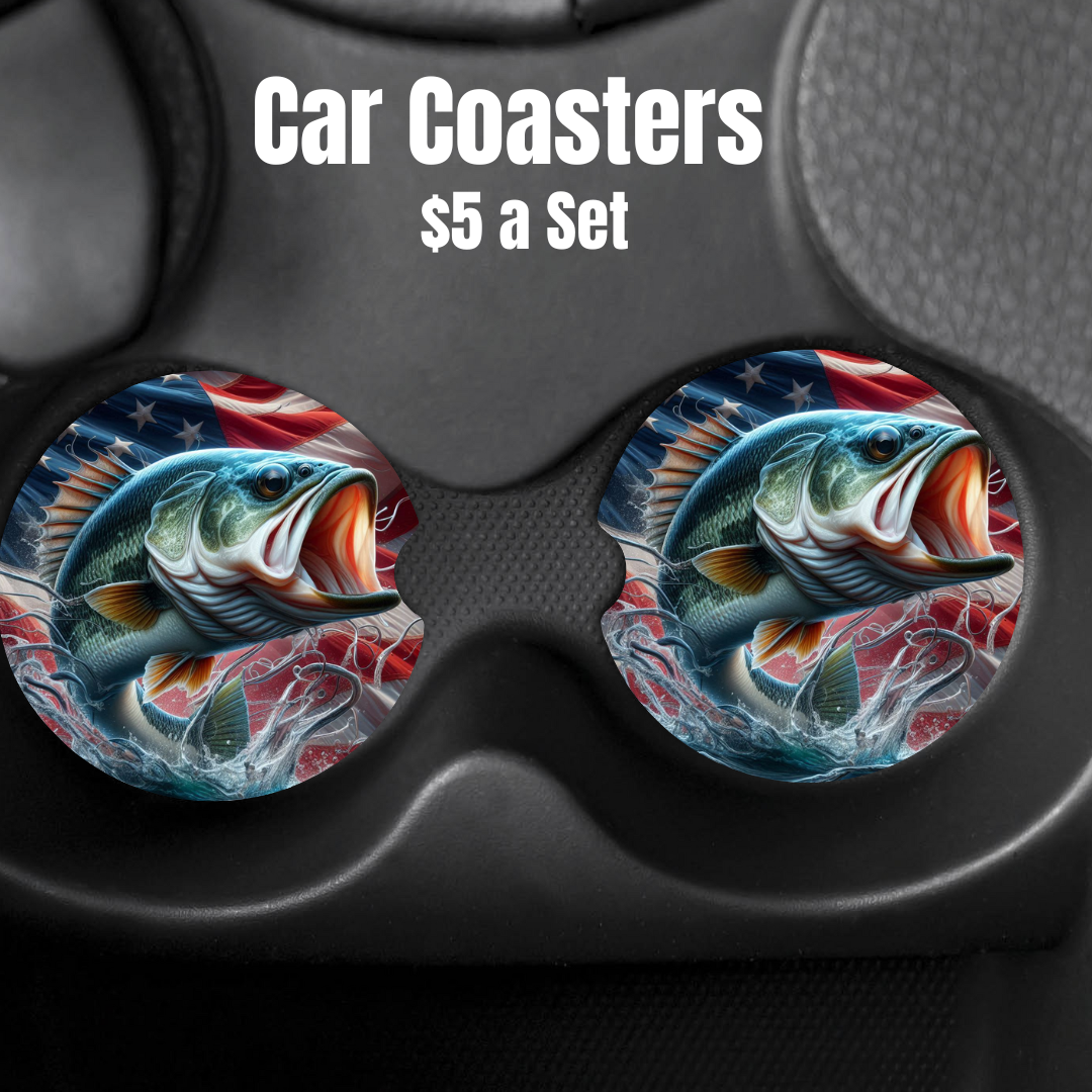 Patriotic Bass Fishing Car Coasters