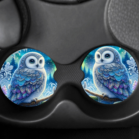 Enchanted Aurora Owl Car Coasters — Set of 2