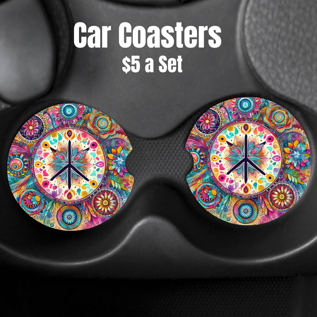 Colorful Mandala and Floral Car Coasters