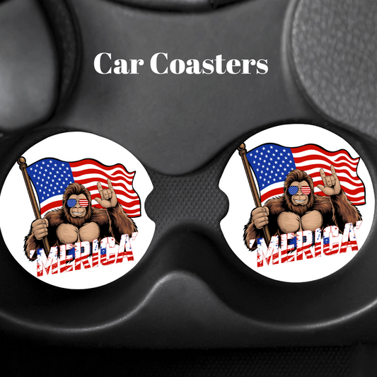 Bigfoot ‘Merica' Patriotic Car Coaster Set 🇺🇸🦍🚗