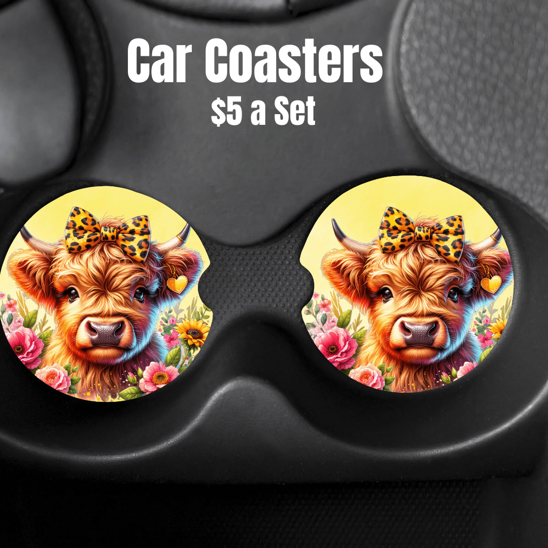 Highland Cow Car Coasters