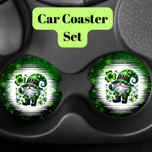 Lucky Gnome Clover Car Coaster Set – St. Patrick’s Day Edition