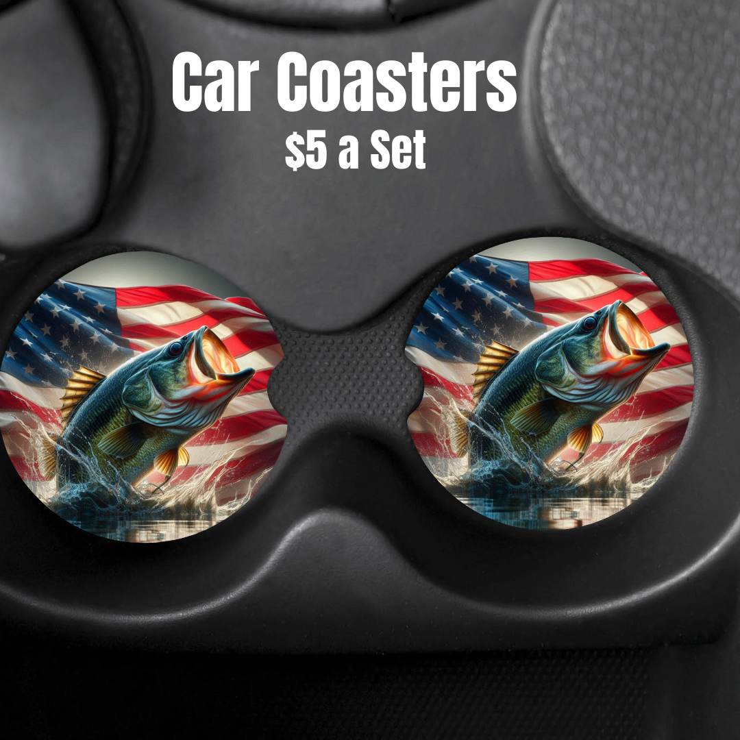 Patriotic Bass Fishing Car Coasters