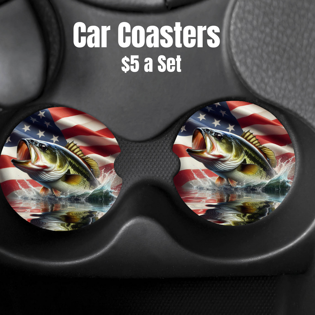 Patriotic Bass Fishing Car Coasters