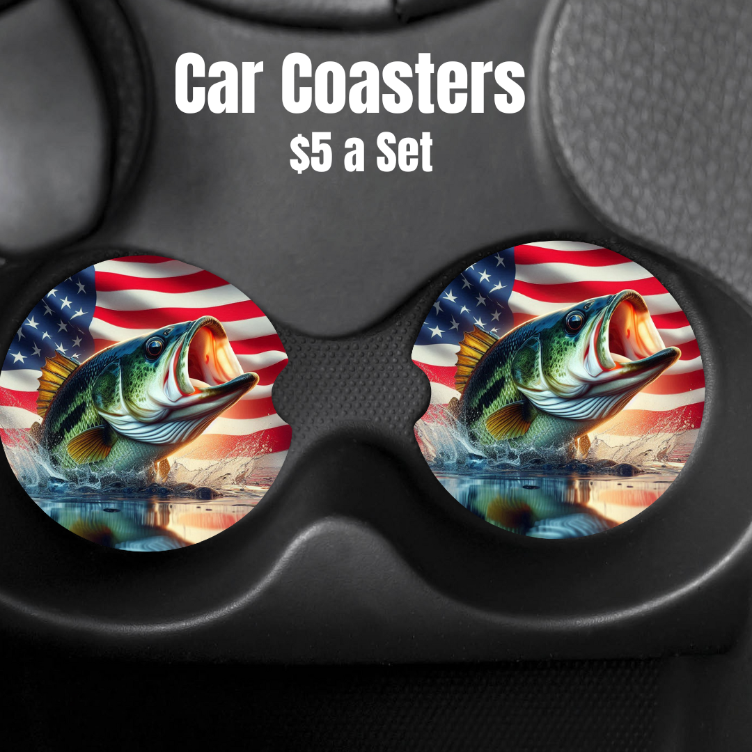 Patriotic Bass Fishing Car Coasters