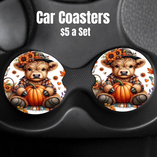 Autumn Highland Cow Car Coasters