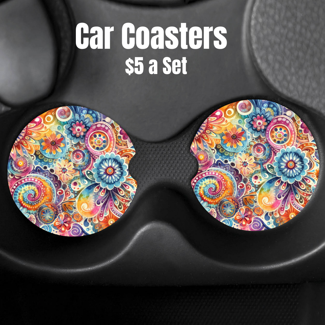 Colorful Mandala and Floral Car Coasters