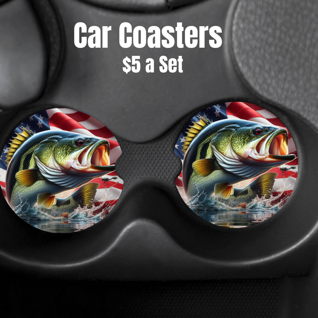 Patriotic Bass Fishing Car Coasters