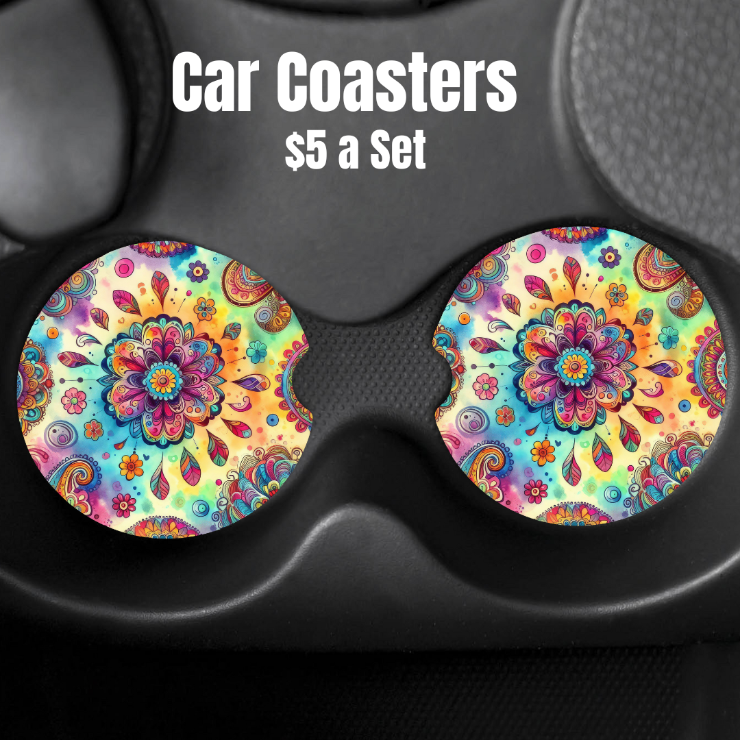 Colorful Mandala and Floral Car Coasters